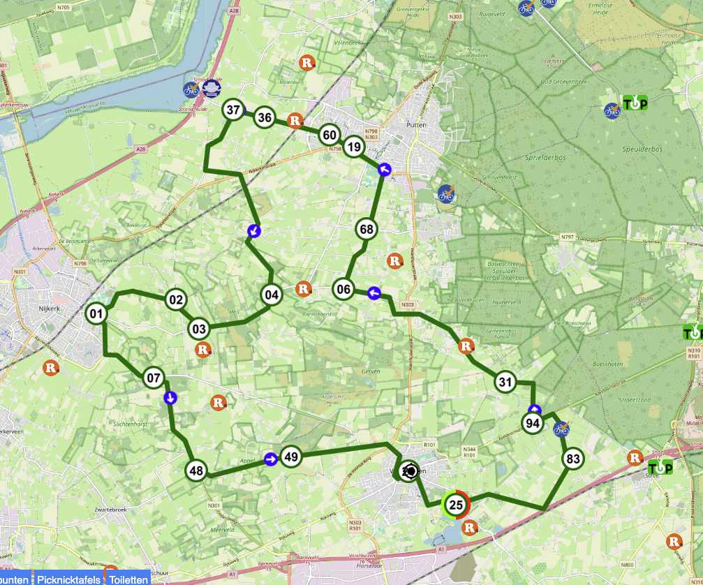 Fietsroute Huinerbroek kaart