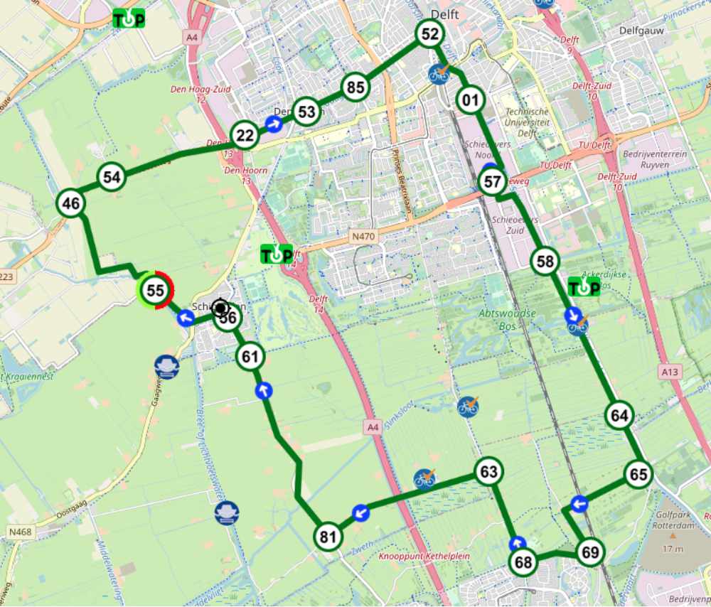 Fietsroute Delftland kaart