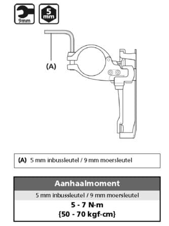 5mm inbussleutel / 9mm moersleutel - Shimano voorderailleur