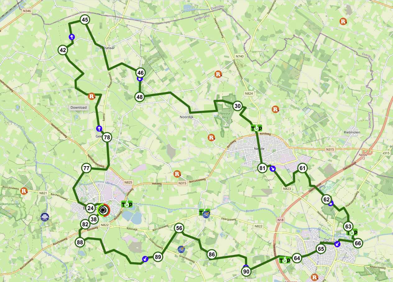 Fietsroute Borculo-Neede-Eibergen kaart