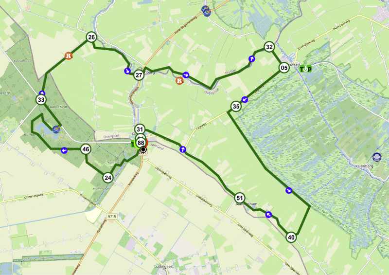 fietsroute Kuinderbos-Slijkenburg-Weerribben-Blankenham kaart