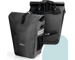 100% Waterdicht Enkele Fietstas Zwart - Fietstassen voor Elektrische fietsen - Afneembaar - Luxe Roll-top sluiting - 28L