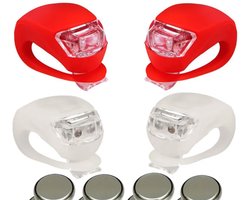 Fietslampjes - LED - Wit en Rood - Inclusief batterij - Makkelijk te installeren - Waterdicht - Voor- en achterlicht - 4 Stuks