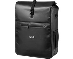 HÜSQ Fietstas | enkele Fietszak van 31 Liter | Sterk en Waterdicht | Geschikt voor Elektrische Fietsen | Afneembaar | Zwart