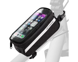 Frametas fiets met Telefoonhouder Waterdicht - Fietstassen electrische fietsen - 6.8 inch – Zwart