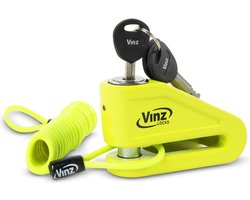 VINZ Baretti ART 4 Schijfremslot / Motorslot | Incl. Tasje & Reminderkabel | Goedgekeurd voor de verzekering van Motoren, Scooters, etc | 3 sleutels | Remschijfslot | Geel