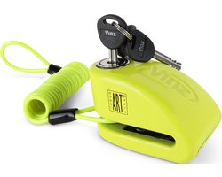 VINZ Pico Schijfremslot met Alarm & ART4 Keurmerk | Inclusief Tasje & Reminderkabel | Automatisch geactiveerd Alarm | Motorslot Remschijfslot ART 4 goedgekeurd voor de Verzekering | Geel
