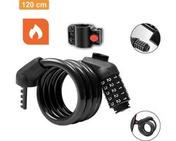 Colorful Sun® Fietsslot met cijferslot - Ø12mm / 120cm - Met vaste beugel - 1 stuk - Kabelslot Fiets - Slot voor Fietsen - Motorslot - Fietssloten electrische fietsen - Code Kabelslot - Cijfercombinatieslot - Zwart