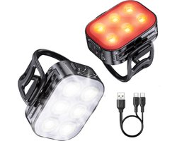 Inlustro LED Fietslamp Set - Voorlicht / Achterlicht - Fietslampjes Rood en Wit - Fietslicht Koplamp - Back to School - Waterdicht / USB Oplaadbaar -