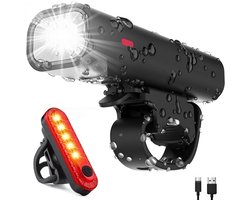 Tikkens Fietsverlichting Set LED - Fietslampjes Voorlicht & Achterlicht - Fietslamp USB Oplaadbaar - MTB & Racefiets Verlichting - Waterdicht Fietslicht