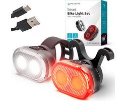 Inlustro Smart Fietslamp Set - Achterlicht met Remsensor / Zadelbevestiging - LED Fietslampjes Rood en Wit - Fietslicht Koplamp Voorlicht - USB Oplaadbaar / Waterdicht