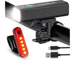 Santel - LED Fietsverlichting Set - 400 Lumen - Fietslamp LED set wit en rood -Fietslamp USB Oplaadbaar - Voorlicht en Achterlicht - Valbestendig - Fietslamp - Koplamp fiets - Fietslampjes - Fietslichten