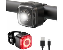 Inlustro Pro Fietslamp Set - Achterlicht met Remsensor / Optische LED Voorlicht - Fietslampjes Rood en Wit - Fietslicht Koplamp - IPX5 Waterdicht - USB Oplaadbaar