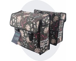 Voltano Dubbele Fietstas Pink Elegance - Grijs Met Bloemen - 38 Liter - 100% Waterdicht Polyester - Vrolijke Fietstassen