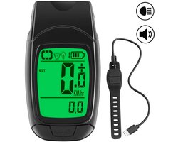 3 in 1 Fietscomputer met LED Koplamp en Elektrische Fietsbel – Draadloze Sensor, USB-C Oplaadbaar, IP64 Waterdicht