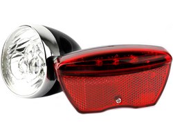 Ikzilight Retro fietsverlichtingsset - 3x LED koplamp en 5x LED achterlicht - Zwart - Batterij - Waterdicht - Standlichtfunctie