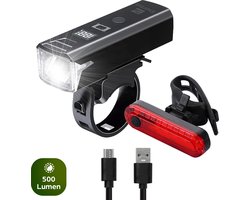 Exortus® Oplaadbare LED Fietsverlichting set - Fietslicht Set Wit En Rood – Fietslamp Geschikt Voor Elke (Race)fiets - Batterij Indicatie - Valbestendig & Waterdicht - Back To School - Met licht sensormodus - Ook te gebruiken als zaklamp