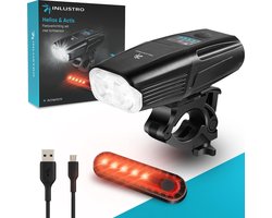 Inlustro LED Fietsverlichting Set - USB Oplaadbaar - Voorlicht en Achterlicht Fietslamp - IPX6 Waterdicht Fietslicht - Zwart