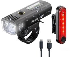 LED Fietsverlichting Set Proride - Fietslamp USB Oplaadbaar & Waterdicht - Voorlicht & Achterlicht - Geschikt voor MTB, Racefiets, Fatbike, E-bike - Automatische Sensor