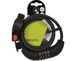 Dresco Kabelslot 120/8 Code - Spiraal/cijferslot - 120cm - Rond 8mm - Met steun - Zwart