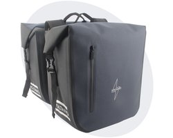 Voltano Dubbele Fietstas Rolltop Luxe E-bike - Zwart / Donkerblauw - 48 Liter - 100% Waterdicht - Fietstassen Elektrische Fietsen