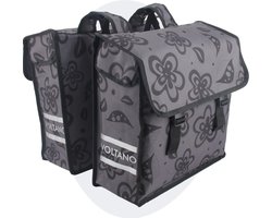 Voltano Dubbele Fietstas Floral Fusion - Grijs Met Bloemen - 38 Liter - 100% Waterdicht Polyester - Vrolijke Fietstassen