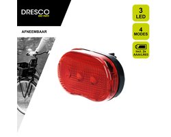 Dresco Achterlicht Fiets 3 Led's | Fietsverlichting led | Achterlicht met Batterij en Knipperlicht