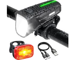 Inlustro Oplaadbaar LED Fietsverlichting Set - Met Verblindingsreductie en Remsensor - Racefiets / Wielrennen / MTB Fietslicht - Fietslamp Rood en Koplamp Wit - Voorlicht Achterlicht Fietslampjes - Waterdicht / USB-C