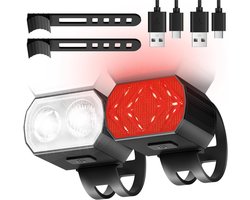 Lexium Fietslampjes led set wit en rood - Fietslamp - Fiets Lamp - Lamp - Lampjes - Rood & Wit - Rood - Wit - Fiets - Led - Set -Voorlicht - Achterlicht - Veiligheid - Verlichting