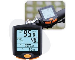 Voltano Fietscomputer Draadloos – Zwart / Oranje - Waterdicht - Overdag & Nacht Display Modus