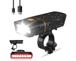 LED Fietsverlichting Set - Fietslamp Oplaadbaar - Fietslicht Voorlicht en Achterlicht - Waterdicht 500 Lumen MTB & Racefiets Verlichting - Fietslampjes