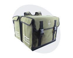 Voltano Canvas Dubbele Fietstas 70L XXL - Olijf Groen - 100% Waterdicht - Afstandhouder Optie - Universele bevestiging - Grote Fietstassen Elektrische Fietsen