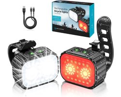 Inlustro Fietslamp Set - Voorlicht / Achterlicht - LED Fietslampjes Rood en Wit - Fietslicht Koplamp - Waterdicht - USB Oplaadbaar