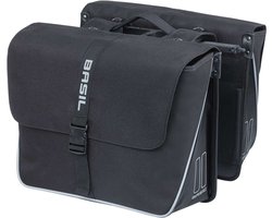 Basil Forte - Dubbele fietstas MIK - 35L - Waterafstotend polyester- Aansnoerband en verstelbare sluiting - Reflectie details - Zwart/zwart