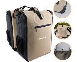 Dubbele Fietstas Proride Rolltop - 100% Waterdicht E-bike - 40 Liter - Fietstassen Electrische Fietsen - Geschikt voor MIK adapter - Bagagedrager - Beige