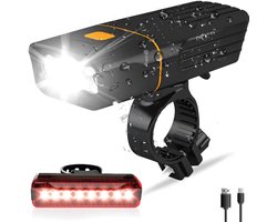 LED Fietsverlichting Set - Fietslamp Oplaadbaar - Fietslicht Voorlicht en Achterlicht - Waterdicht 500 Lumen MTB & Racefiets Verlichting - Fietslampjes