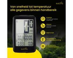 ELECTIQ Kilometerteller Fiets – Draadloze Fietscomputer met Snelheidsmeter – USB Oplaadbaar, Waterdicht, Dag/Nacht Display – 11 Functies