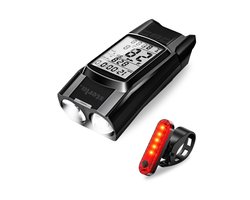 Draadloze Fietscomputer met Fietslamp – Waterdichte Kilometerteller & LED Verlichting – LCD Display – Voor Racefiets & Stadsfiets