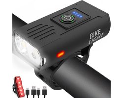 USB Fietslampen Set - 10 Lichtstanden - Voor- en Achterlamp - Waterdicht en Oplaadbaar - Voor Nachtelijk Fietsen - Zwart - 1 Set