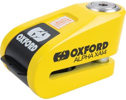 Oxford XA14 Alarm | ART 4 Gekeurd Schijfremslot / Motorslot | Goedgekeurd voor de verzekering | 3 sleutels | Lichtgewicht Remschijf Slot | Met Alarm | Reminderkabel | Geel