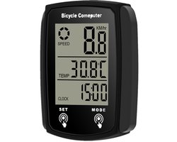 Multifunctionele Fietscomputer – Kilometerteller Fiets – Dag & Nacht Verlichting – Geschikt voor Racefiets, MTB, Vouwfiets en Meer - Zwart