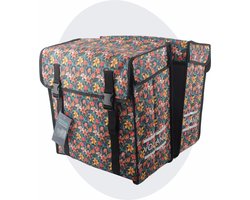 Voltano Dubbele Fietstas XXL - Floral Fiestas - Zwart Met Kleurrijke Bloemen - 60 Liter - Waterdicht - Universele bevestiging - Grote Fietstassen Elektrische Fietsen