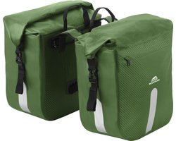 Dutch Mountains Dubbele Fietstas 46 Ltr - 100% Waterdichte Fietstas - Rolltop sluiting - Reflectoren - Groen