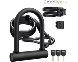 Goodivery® - Fatbike Slot - 18 MM Heavy Duty Beugelslot Met 180 CM Hoge Veiligheid Staalkabel Stevige Houder Sleutel Anti-Diefstal Veilige Sloten Voor Racefiets E-Bike - 20 X 16 CM