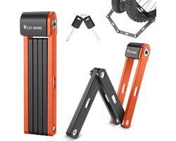 West Biking - Vouwslot - Fietsslot - Voor elk type fiets - Fiets slot met houder - 80cm lang - Fietssloten - E-bike - Mountainbike - Racefiets - Oranje/zwart
