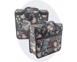 Voltano Enkele Shopper Fietstas - 17 Liter - Pink Elegance - Zwart Met Witte Bloemen - Waterdicht - Luxe Universele Bevestiging