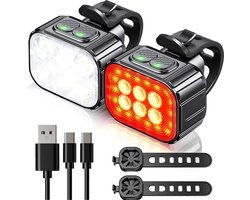 Travelhawk Fietsverlichting - Voorlicht / Achterlicht - Fiets Koplamp - LED Fietslampjes Rood en Wit - Waterdicht - USB-C Oplaadbaar