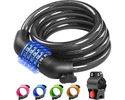 Fietsslot met Cijferslot – 5-Cijferige Combinatie – 110cm x 11mm – Dikke Stalen Kabelslot – Antidiefstal Slot met Houder – Fietsslot voor Fiets, E-bike, Step, Scooter, Motor & Buitenpoorten – Weerbestendig & Krasvrij