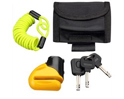 Deuba Remschijfslot - Motor/Fiets/Sleutel met LED - Geel Zwart