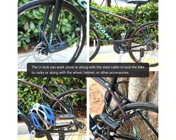 Stunq® Beugelslot voor fiets, fietsslot U met stalen kabelslot, 2-in-1 fietsslot, beugelslot, houder, voor straatmountainbikes